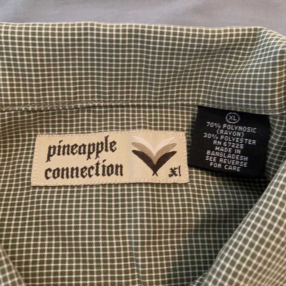 Pineapple Connection Shirt Mens XL Green Check Short Sleeve Button Up Pocket - Picture 2 of 6